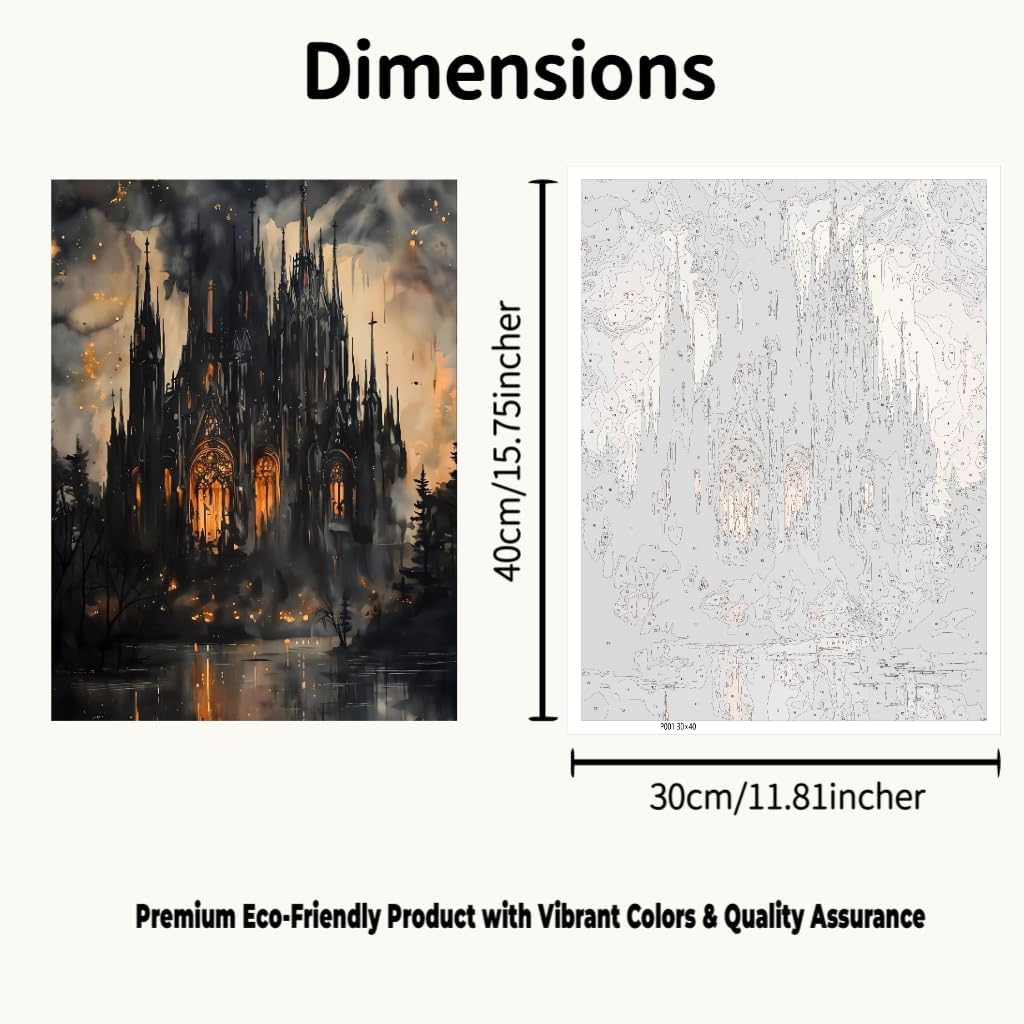 CraftBliss 12x16 Inch Dark Fantasy Castle Paint by Numbers Kit for Adults, Gothic Victorian Frameless DIY Oil Painting Canvas Art Craft, Beginner Friendly Home Wall Decor Gift for Art Lovers