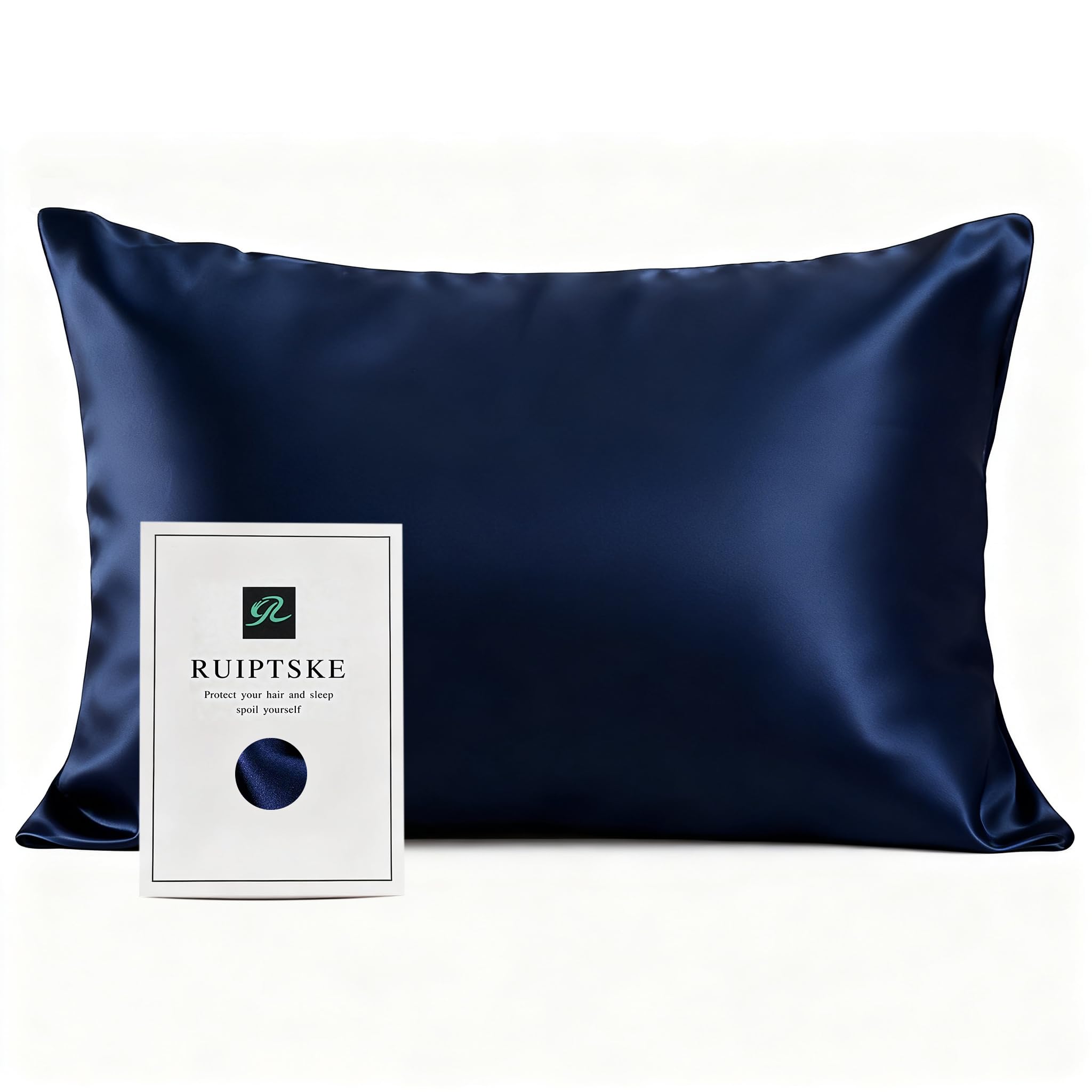 Federa per cuscino in seta 100% seta 22 momme certificata Oeko-TEX, benefici per capelli e pelle anti età, anti acaro (blu, 50 x 70 cm)