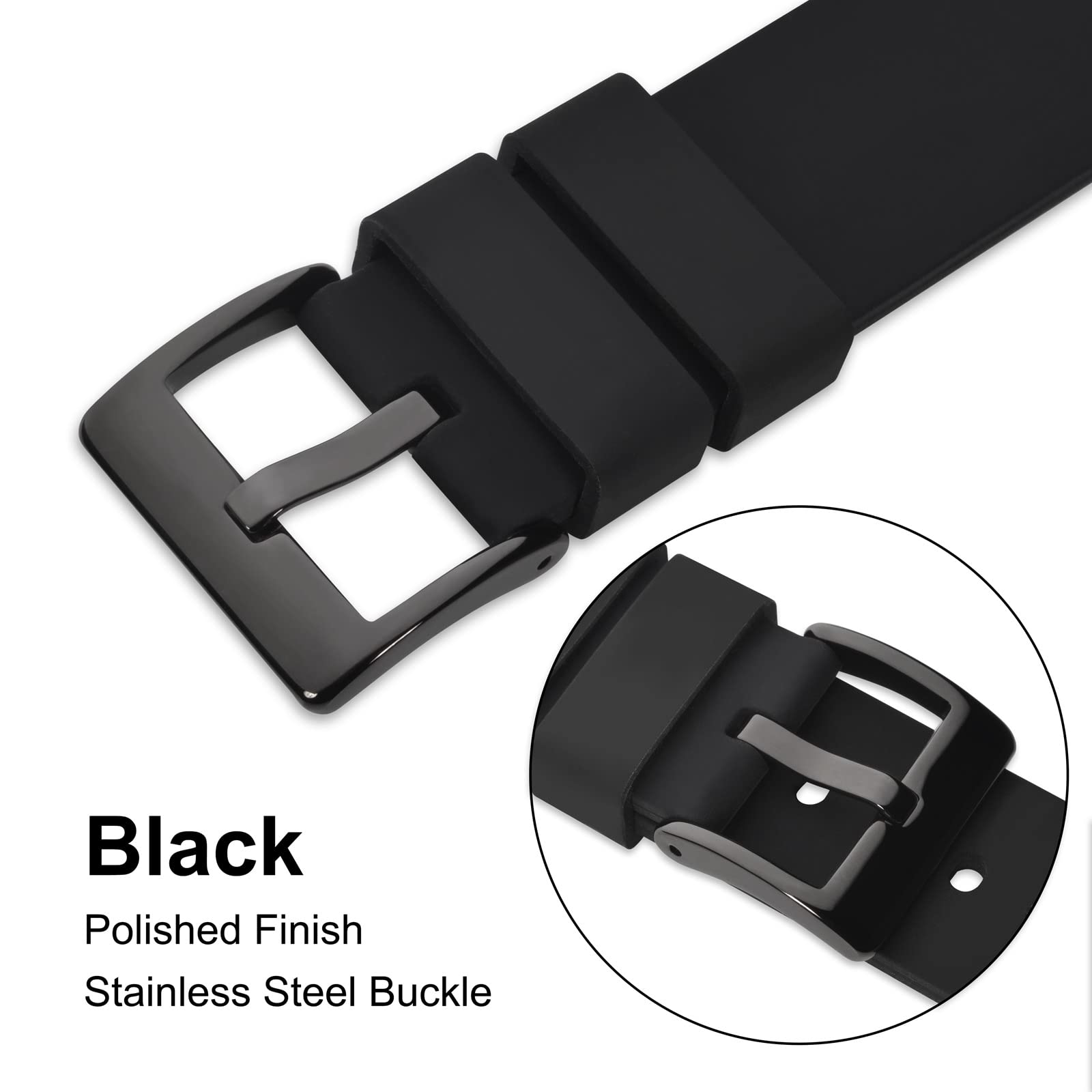 WOCCI 18mm Square Buckle for Watch Band, Polished Stainless Steel (Black)