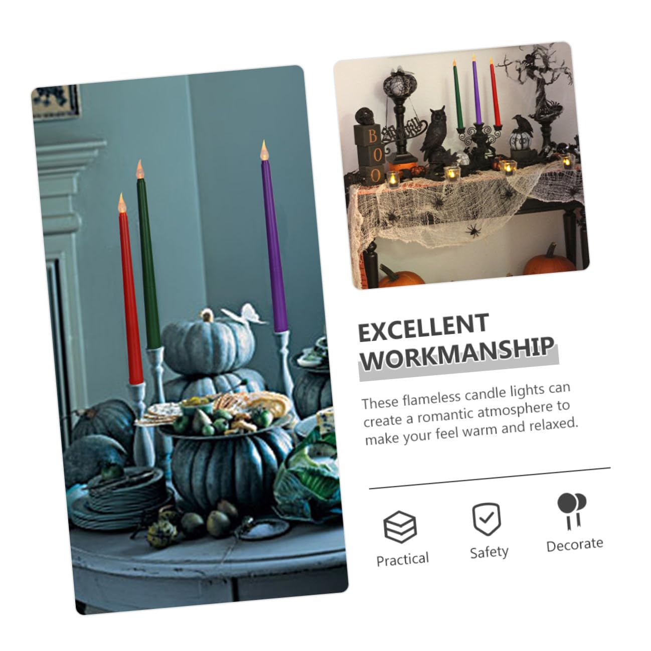 Abaodam Set 12 Candele Elettroniche senza Fiamma Design Realistico LED in Pp Alimentate a Batteria per Decorazione Casa su Scrivania e Mensola Verde