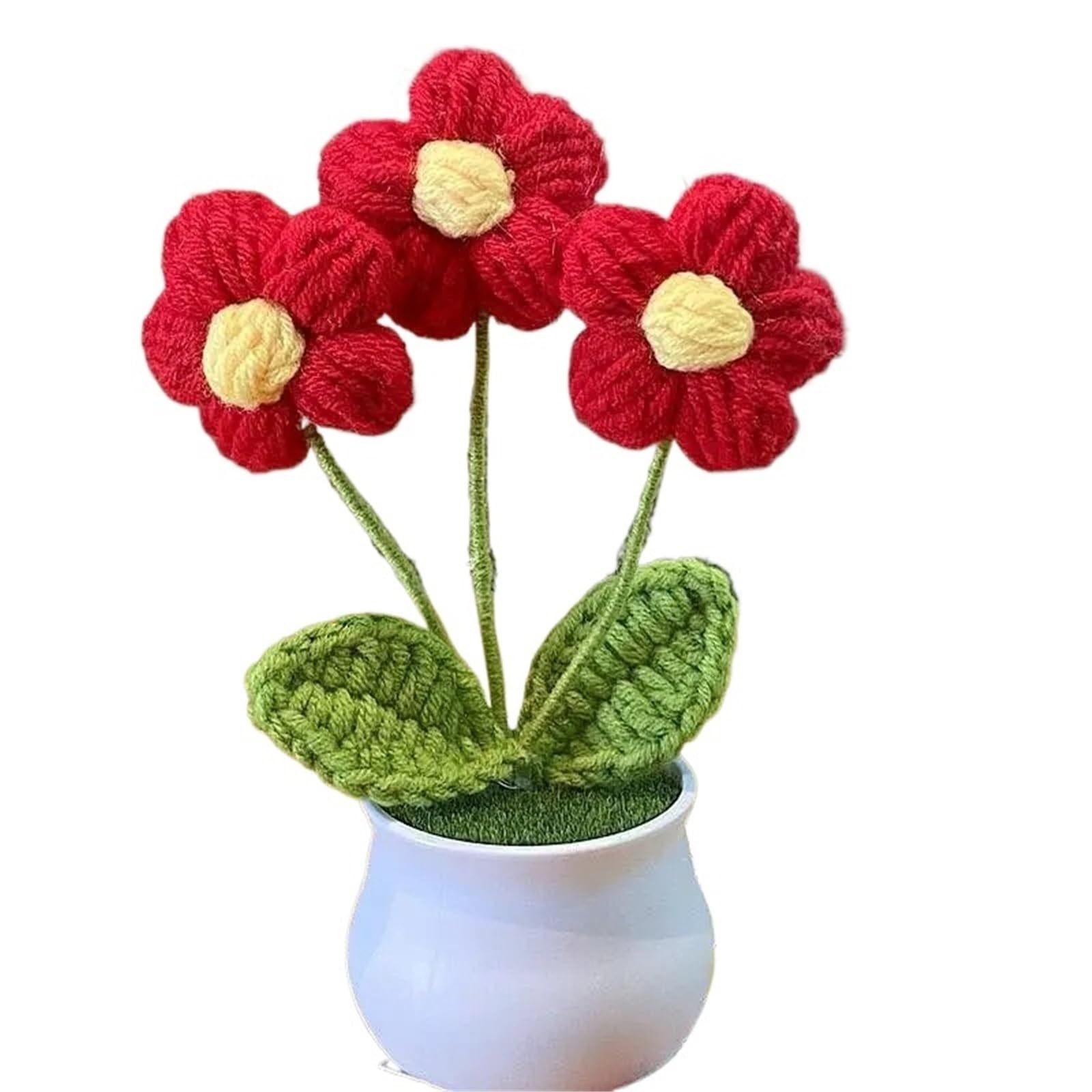 ZHSOAO Hand Woven Lily Valley Potted Home Decoration Knitted Simulated Flower Sunflower Bouquet for Weddings Birthdays(Color2)