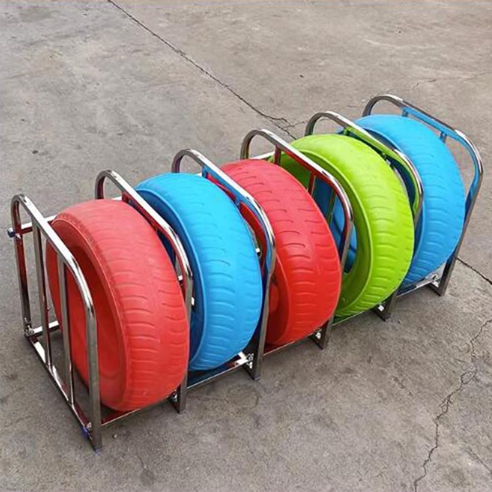Organiseur de rangement de pneus en acier inoxydable, support pour 5 pneus pour aire de jeux et équipements sportifs, présentoir durable
