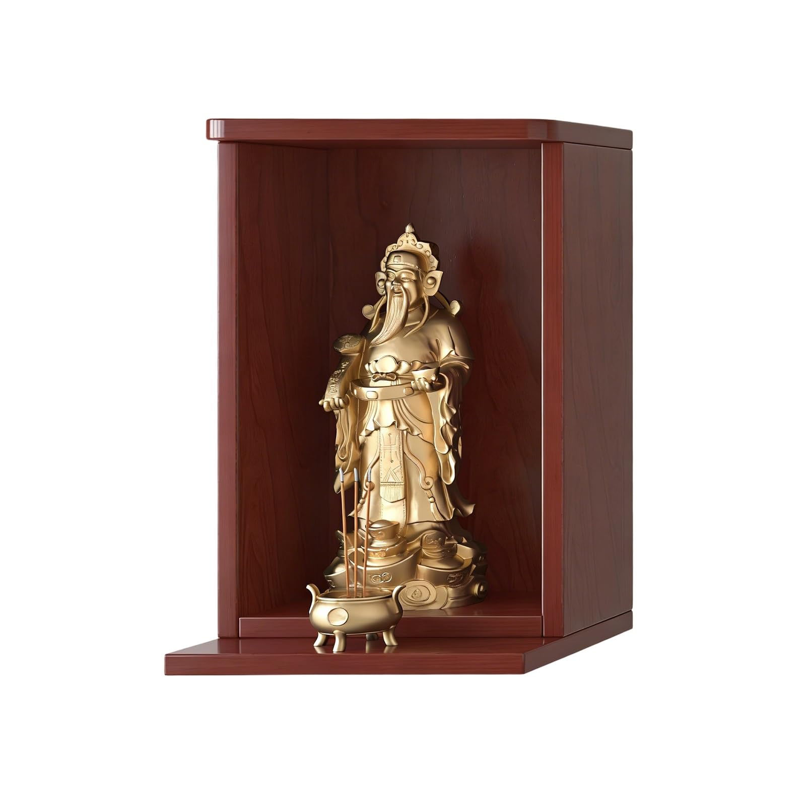 JNTFNE Wall Mounted Buddhist Shrine, Wood Altar Cabinet for Buddha Guanyin, Tabletop or Hanging Prayer Table Home Decor(Mahogany-A,40cm/15.7in)