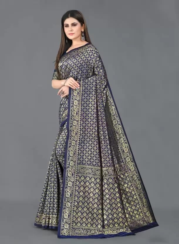Image of StyleScope Women's Kanjivaram Banarasi Jacquard Silk Saree With Unstitched Blouse Piece (Silk Mix)
