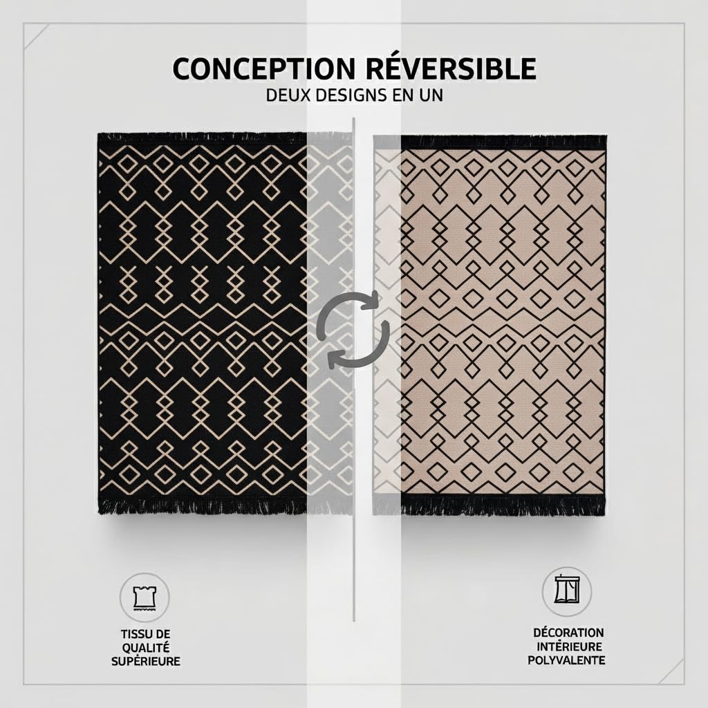 Jimri Tapis de Couloir - Tapis pour Salon, Chambre, Cuisine, Chambre d'enfant, Salle de Bain - Boho Kelim - Noir/Beige, 160 x 230 cm