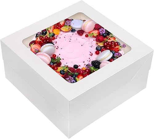 Vista 8 de Moretoes 10 cajas para tartas, cajas de panadería blancas de 12 x 12 x 6 pulgadas con ventana, adecuadas para cajas de pasteles de 10 pulgadas