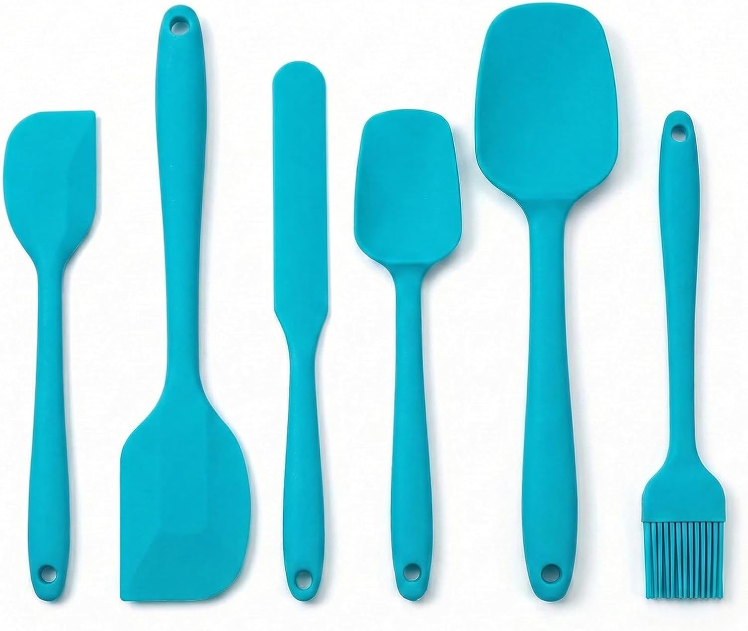 6 Pcs Silicone Spatula Set, Food Grade Rubber Kitchen Utensils Kit with Brush, BPA-Free Heat Resistant Non Stick Baking Tools for Scraping Cooking Mixing, Blue