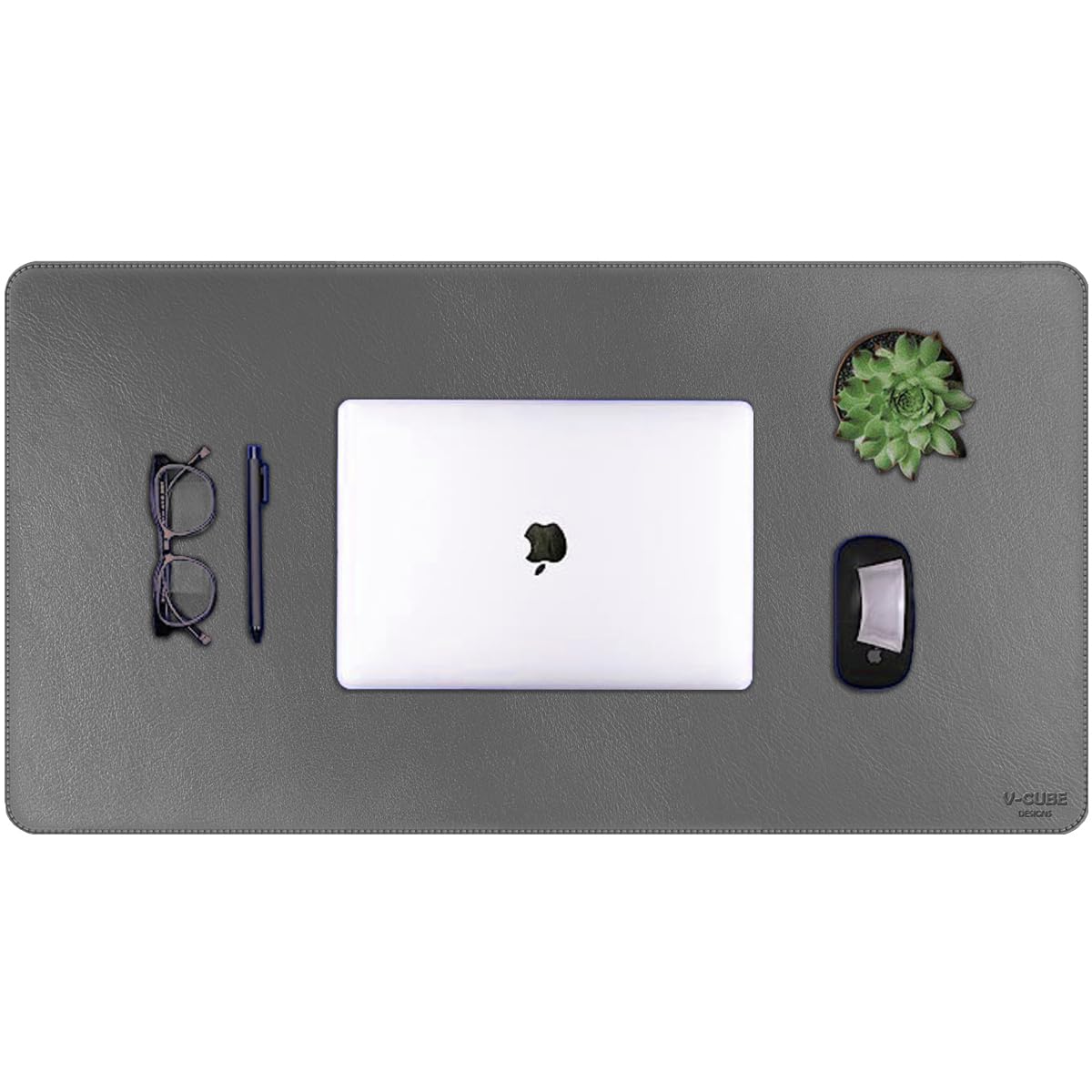 Premium Vegan Leather Desk Mat 75X40cm 2.4mm Thick&Padded|Laptop Mat/Extended Mouse Pad/Stitched, Reversible, Sturdy Deskspread | High Tear/Peel Strength|Anti-Slip,Splash-Proof| Grey