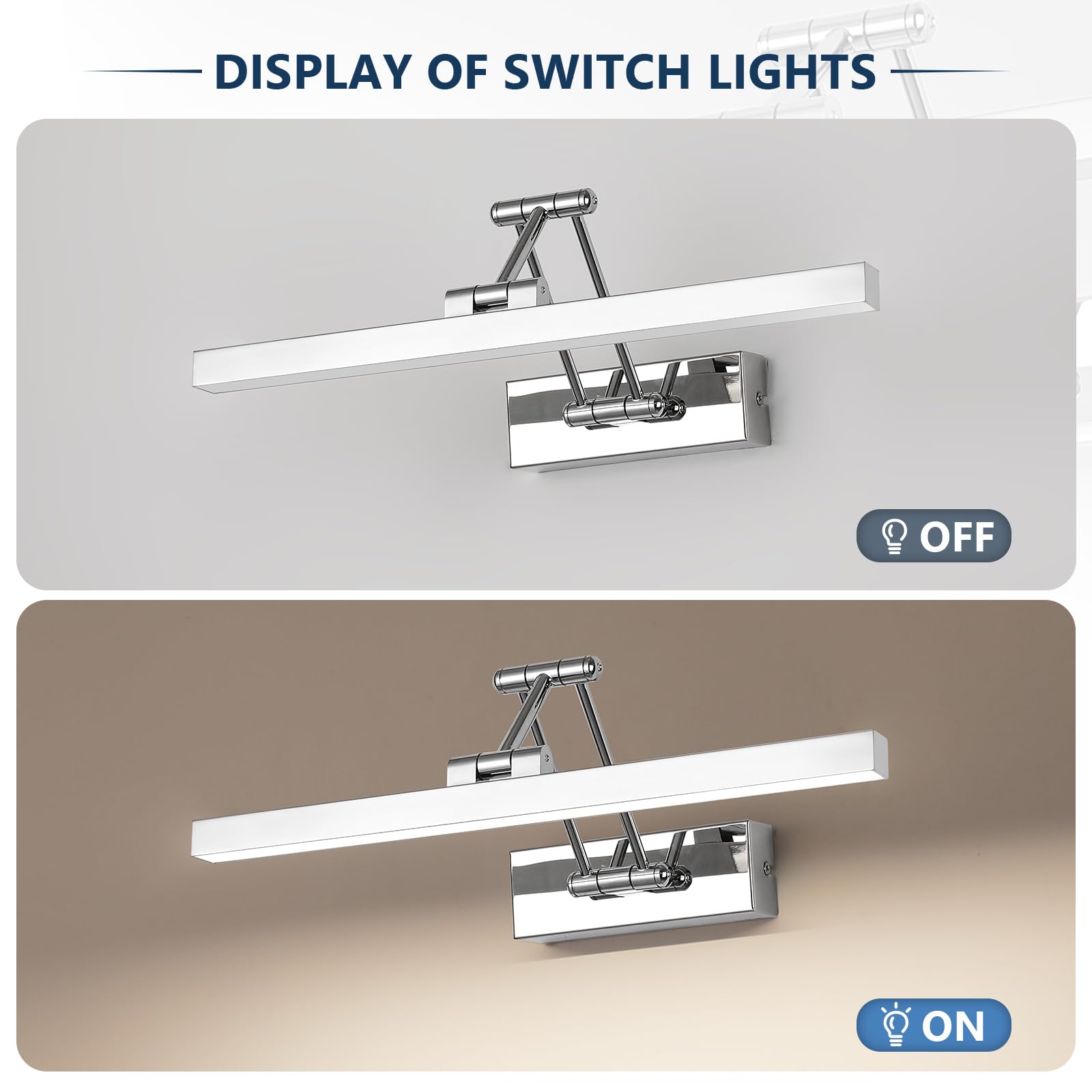 LED Spiegel Lampe Badezimmer 40 cm, Rotation Spiegel Lampen IP44, Licht Badezimmer 12W 960LM, LED Lichter, Neutral Weiß 4000K, Chrom
