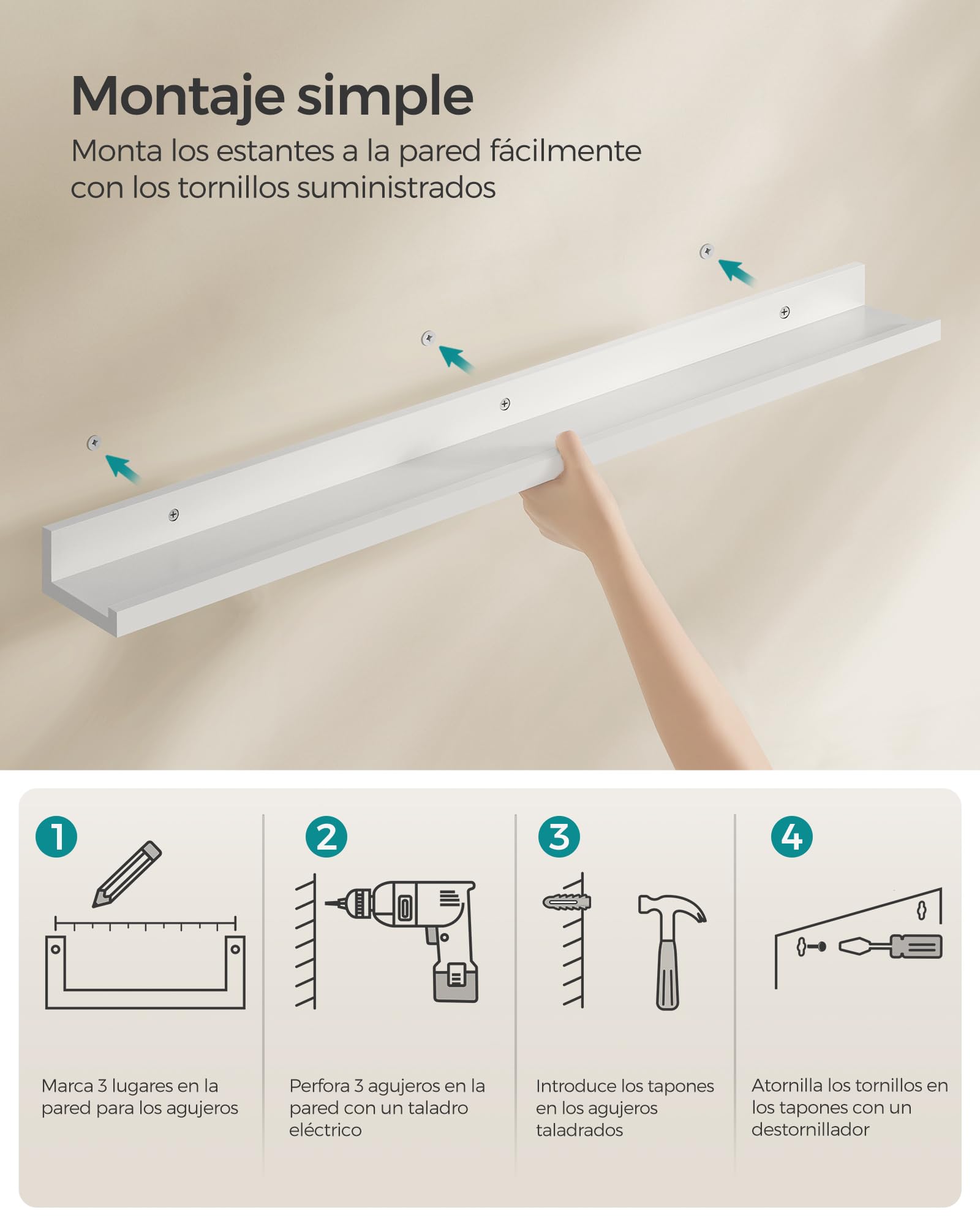 SONGMICS Estantes de Pared, Juego de 3, Ancho de 80 cm
