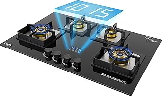 Beyond Appliances Dorado 4 Burner Smart Glass Hobtop Gas Stove | Auto Ignition | Digital Timer | Flame Failure Device | Toughened Glass | LPG & PNG Compatible