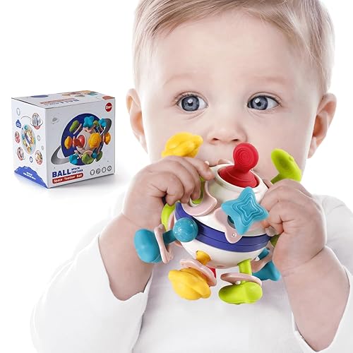 Juguetes sensoriales para la dentición para bebés, juguetes de dentición para bebés de 0 a 6 a 12 meses, juguetes de sonajero sensorial Montessori -
