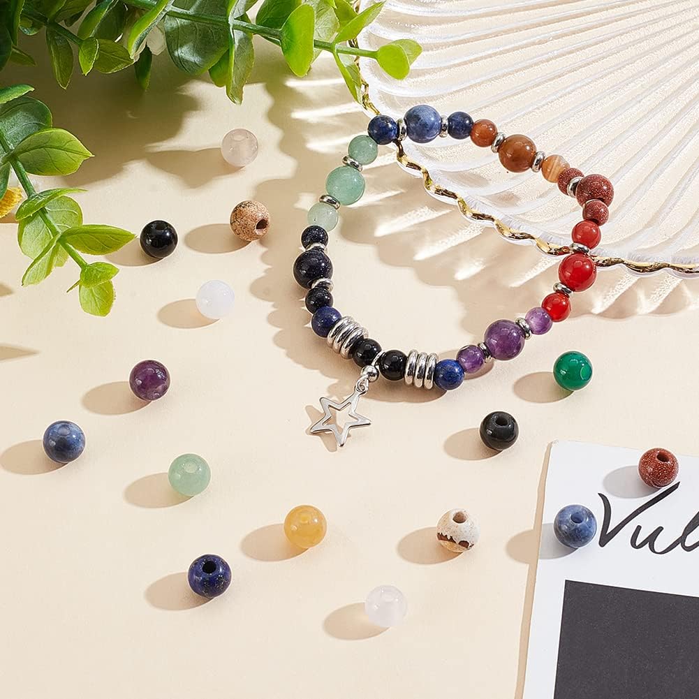 OLYCRAFT 36 Pcs 8mm Natural Stone Beads Random Round Loose Gemstones 2.5mm/0.1 Inch Hole Beads Assorted Large Hole Stones for DIY Necklace Charm Bracelet Jewelry Making - Image 6