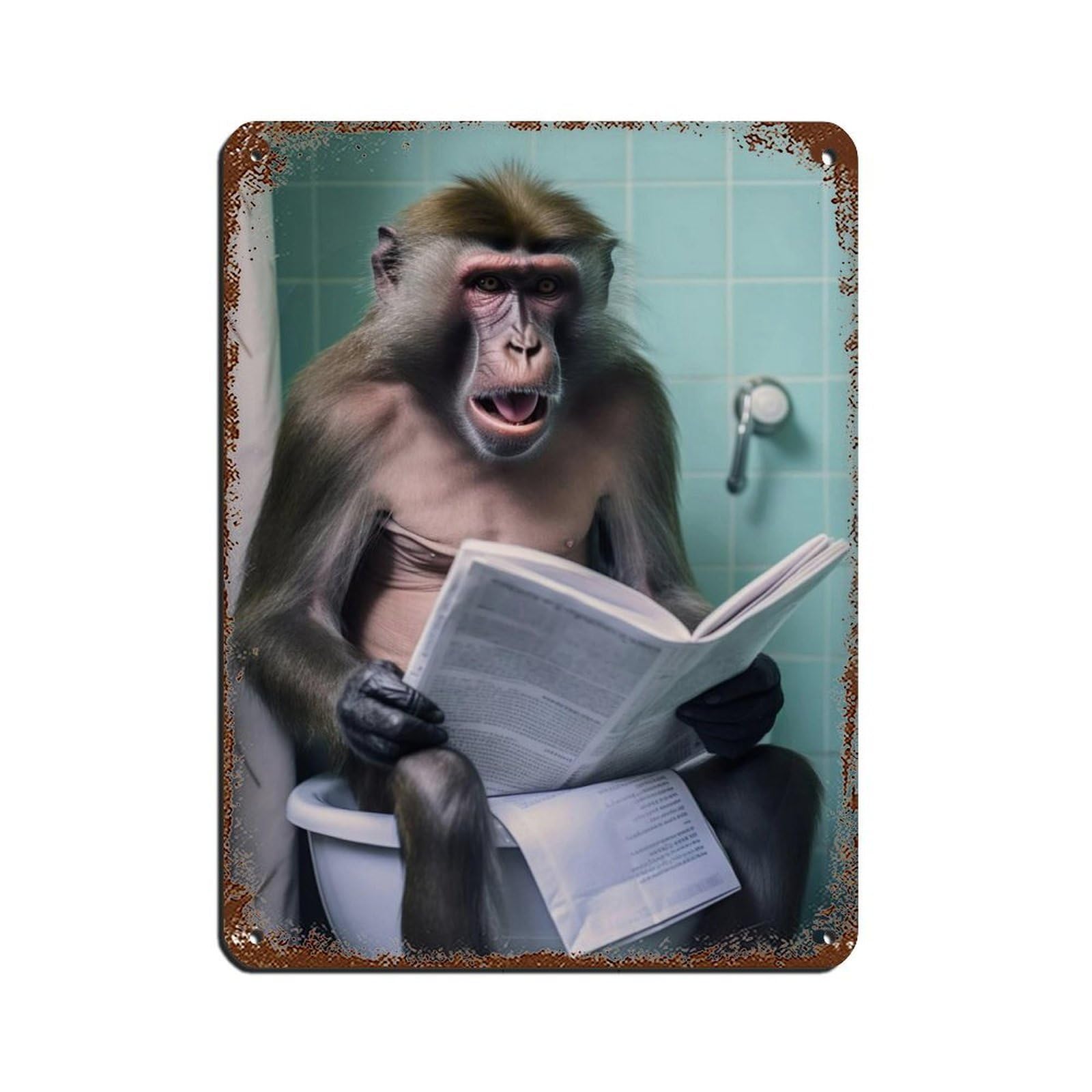 Lxwnze 30L X 40W Cm Mandrill Monkey Sitting On The Toilet Reading A Newspaper (3) Tin Sign Vintage Metal Pub Club Cafe Bar Home Wall Art Decoration Poster Retro 12X16inch(30X40cm)