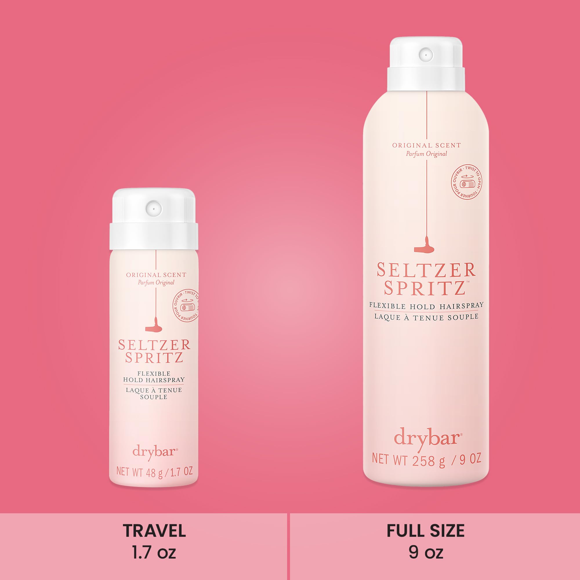 Drybar Seltzer Spritz Flexible Hold Hairspray | Holds Style for 8 Hours* with Touchable Finish, Adds Softness, Ultrafine Mist Diffuser for Even, Quick Drying Application, Vegan & Cruelty Free