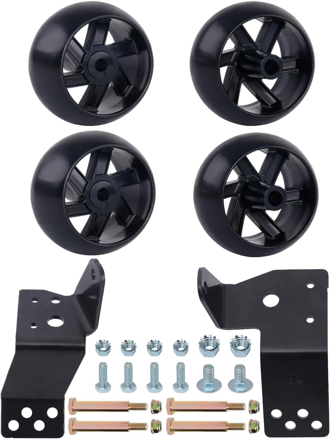 CheeMuii Mower Deck Gauge Wheels with Deck Brackets Kit 4 Pcs 5 Inch 734-04155 Deck Wheels with 2 Pack 525509501 Deck Wheel Brackets Fit for 42 inch Deck