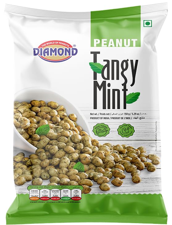 Image of Diamond Sing - Tangy Mint Peanuts, 150 Gms | No Husk Pudina Flavoured Mungfali | Non Fried Singdana | Gluten Free - High Protein Nuts | Nitrogen Pack (Pack of 5)