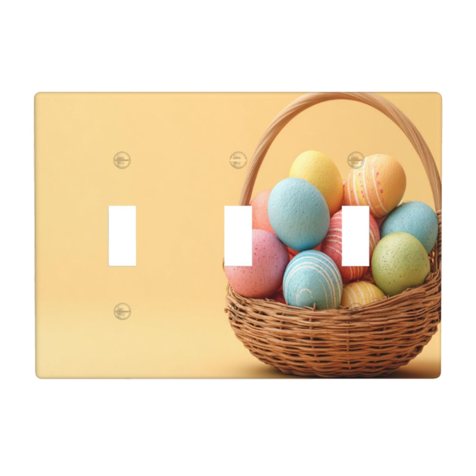 Colorful Easter Eggs in Wicker Basket Light Switch Covers 3 Gang Triple Toggle Wall Plate Switchplate Electrical Faceplate for Bathroom Kitchen Bedroom Decor