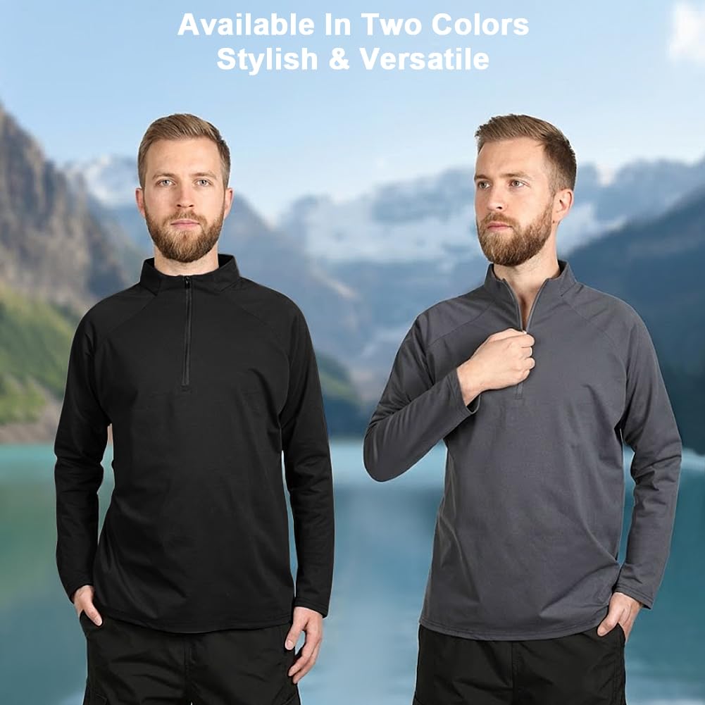 DiULi Camiseta de Manga Larga Hombre, 1/2 Zip Camiseta Deportivas Running con Protección Solar UV, Polo Tops de Ropa Gym, Sudadera Deporte Hombre con Media Cremallera, Camisetas Gimnasio — view 5