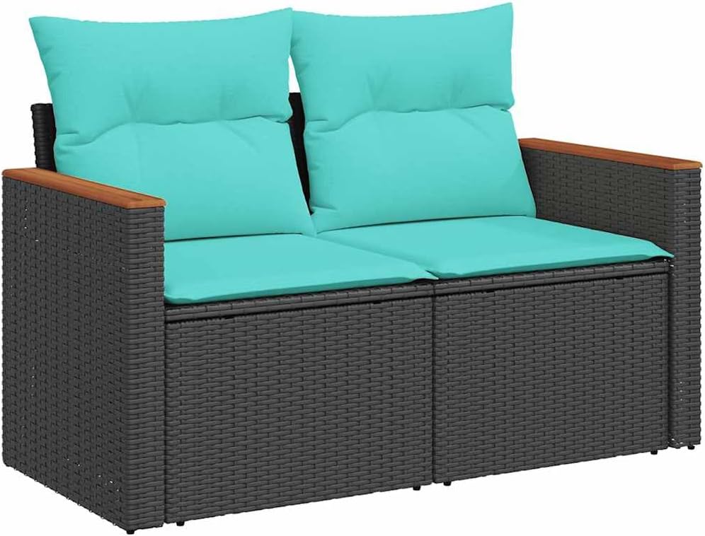 6 Piece Black Poly Rattan Garden Sofa Set with Cushions, Water-Resistant Storage Bag, Removable Washable Covers, Versatile Footstool, Durable Steel Frame for Patio Backyard
