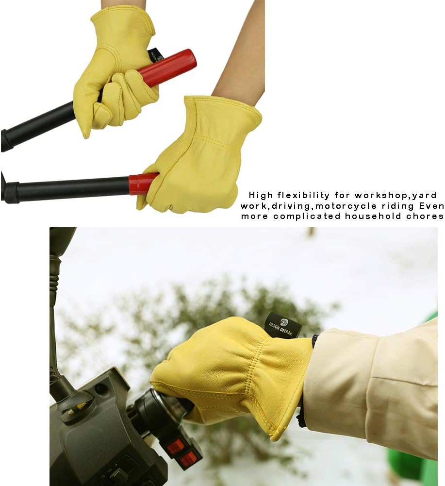 OLSON DEEPAK Sheepskin Gloves Leather gloves Handing workshop Gloves Driving/Riding/Gardening/Farm - Extremely Soft and Sweat-absorbent (Large)