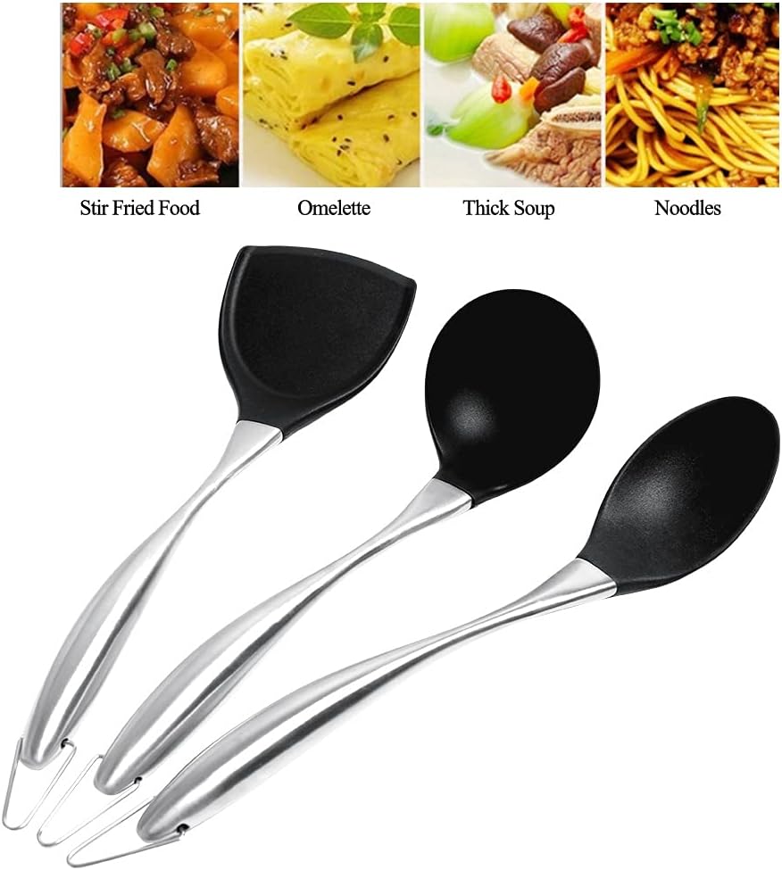 Kitchen Utensils Set,Silicone Spatula Kitchenware Set Stainless Steel Handle Kitchen Turner Cooking Utensils Utensil Baking Tool Kit Spoon (Color : 9pcs) (Color : 8pcsa)