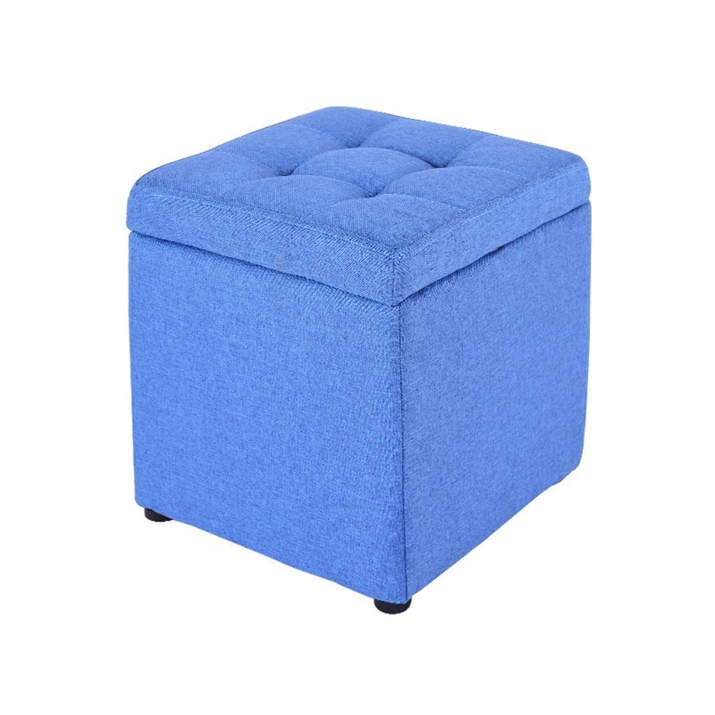 Tabouret de rangement bleu foncé avec coffre cube et repose-pieds rembourré pour salon