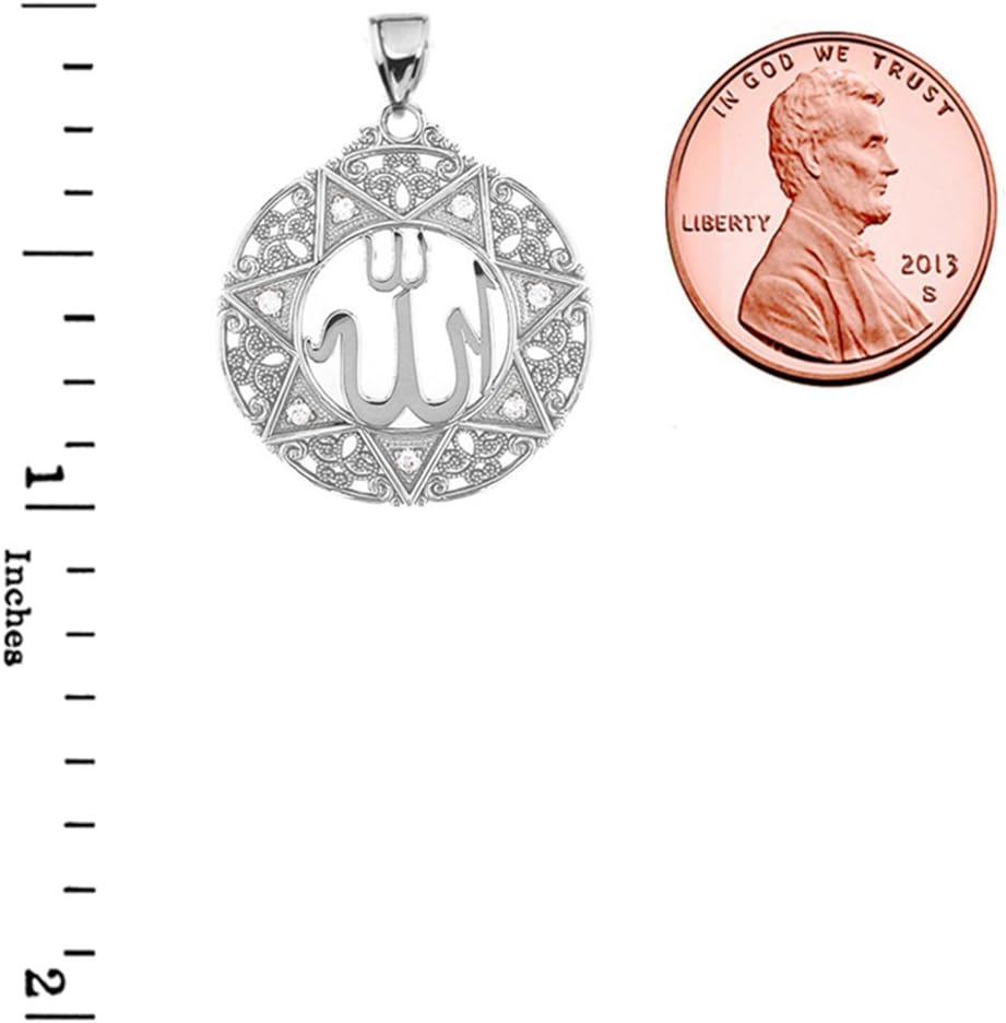 Claddagh Gold Exquisite Sterling Silver CZ Round Islamic Allah Filigree Pendant (Small) - Image 2