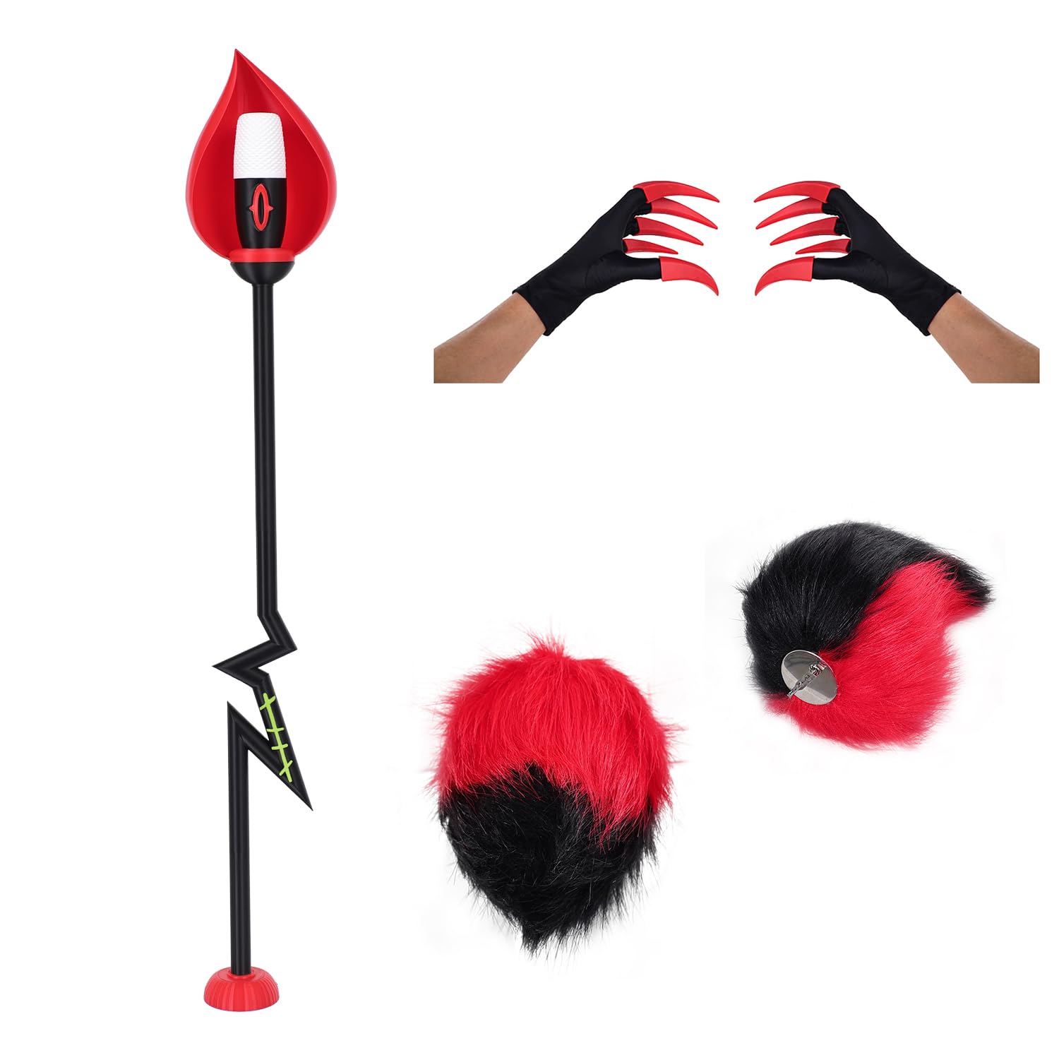 Ubaywey Hazbin Anime Microphone Tube Costume Tail Paw Gloves Cosplay Accessories Halloween Carnival Cosplay Props, red black, EinheitsSize