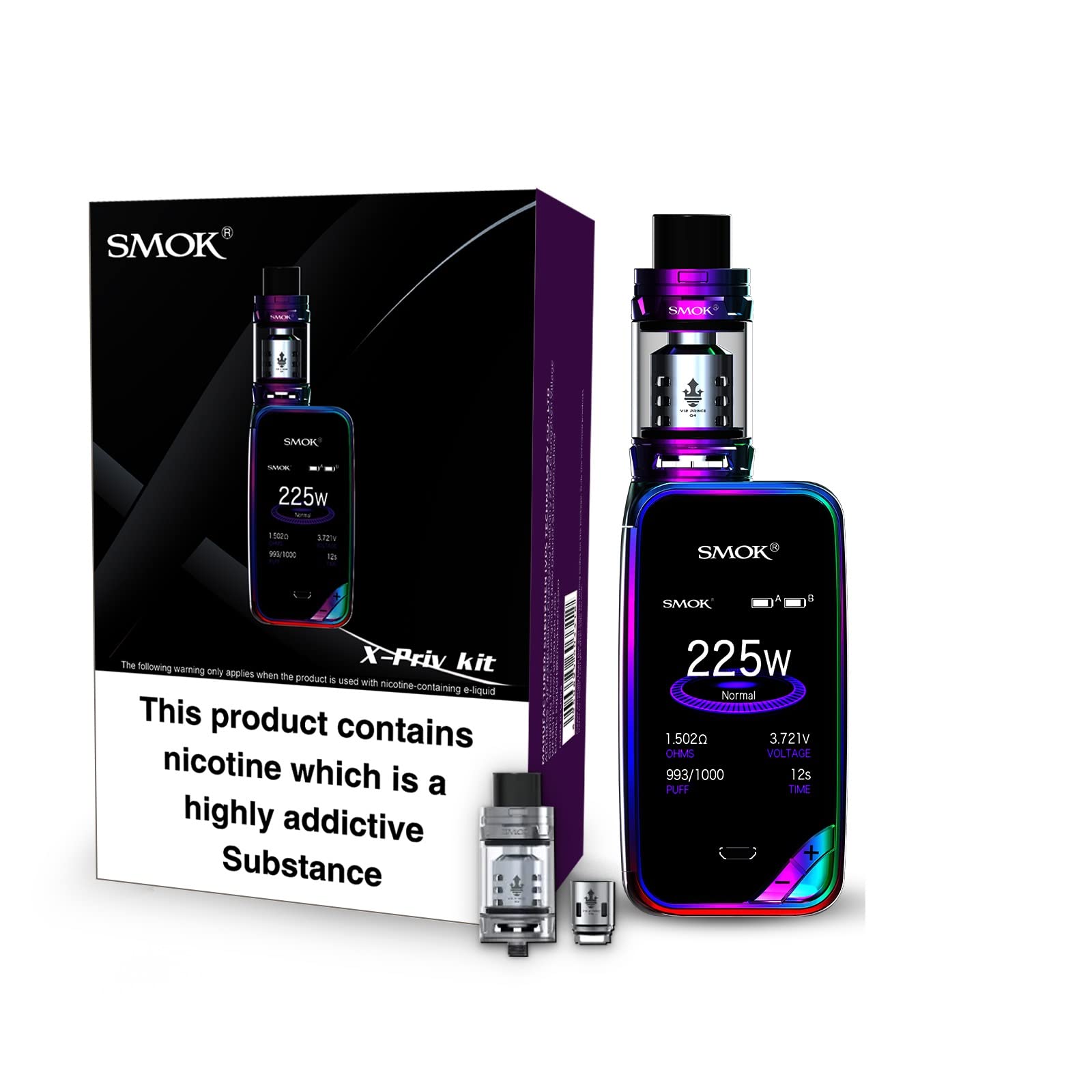 SMOK X-Priv Baby Vape Kit 225W TFV12 P-Tank (Rainbow) No Nicotine No Liquid
