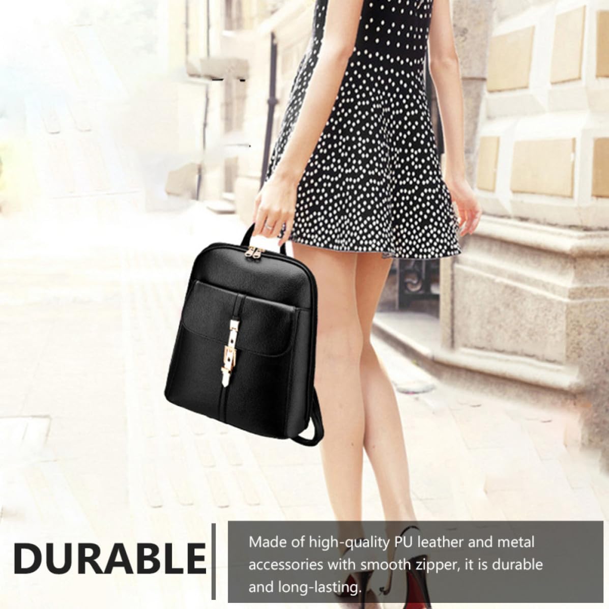 Artibetter Mochila de Mujer, Bolso Mochila Casual de PU Negro, Correa Ajustable al Hombro, Portátil, para Estudiantes y Mujeres, Cierre Suave