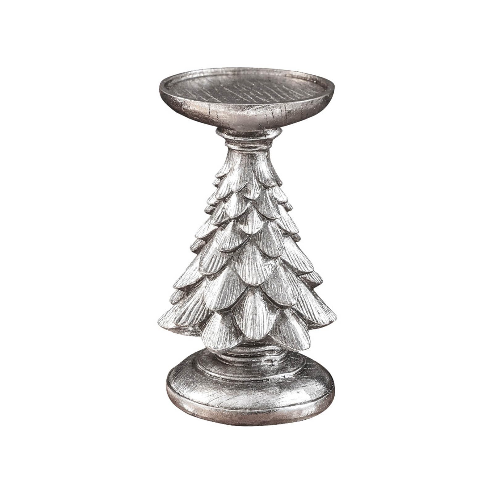 Elnwnnkc Resin Decorative Stand with Christmas Tree Pedestal, Distressed Finish Round Tray Accent for Holiday Home Decor Holiday Holder Christmas Tree Stand Resin Mantel Decor Table Centerpiece