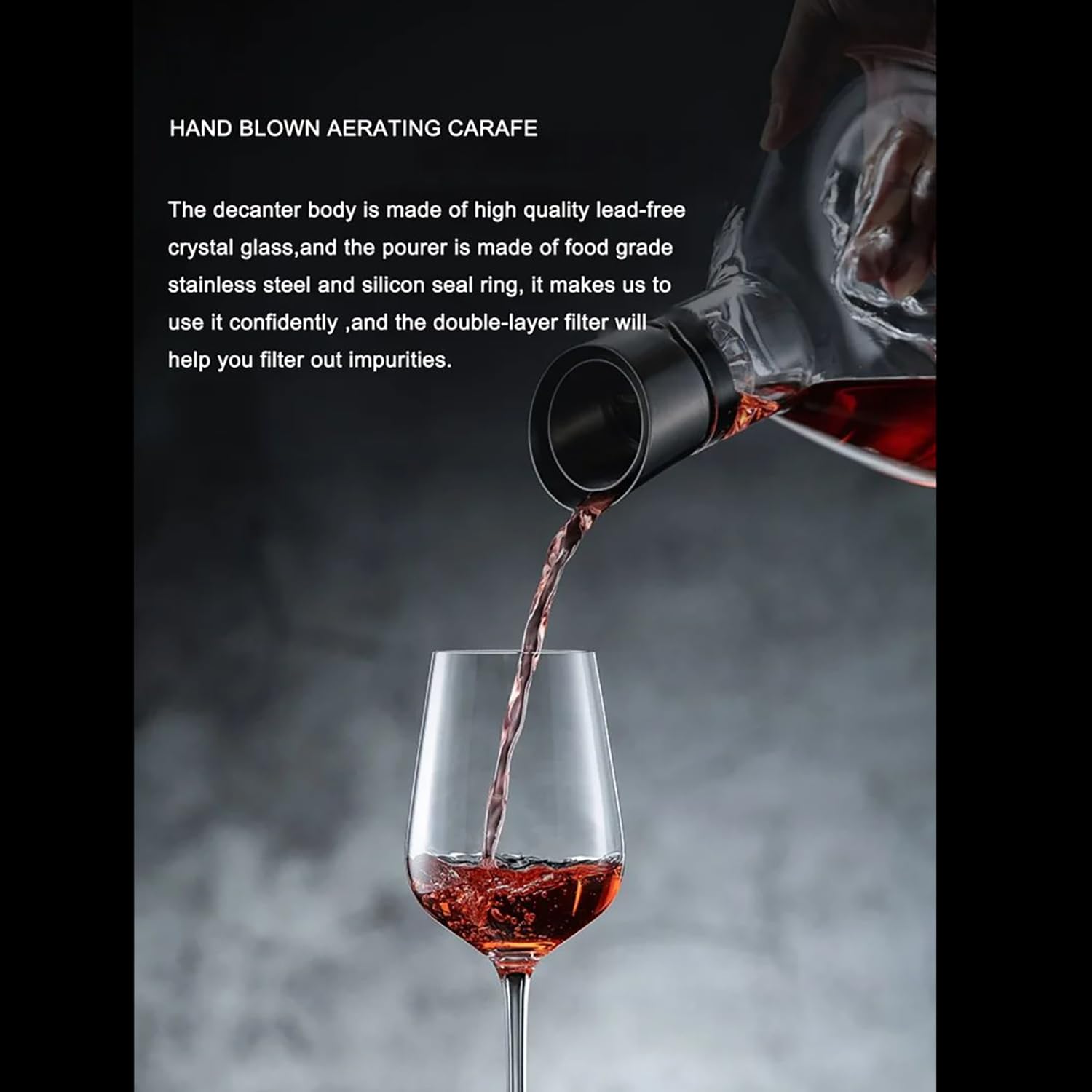 Carafe à Vin Rouge Waterfall en Cristal - Décanter 1.5L avec Aérateur et Filtre Intégrés - Idéal Comme Cadeau