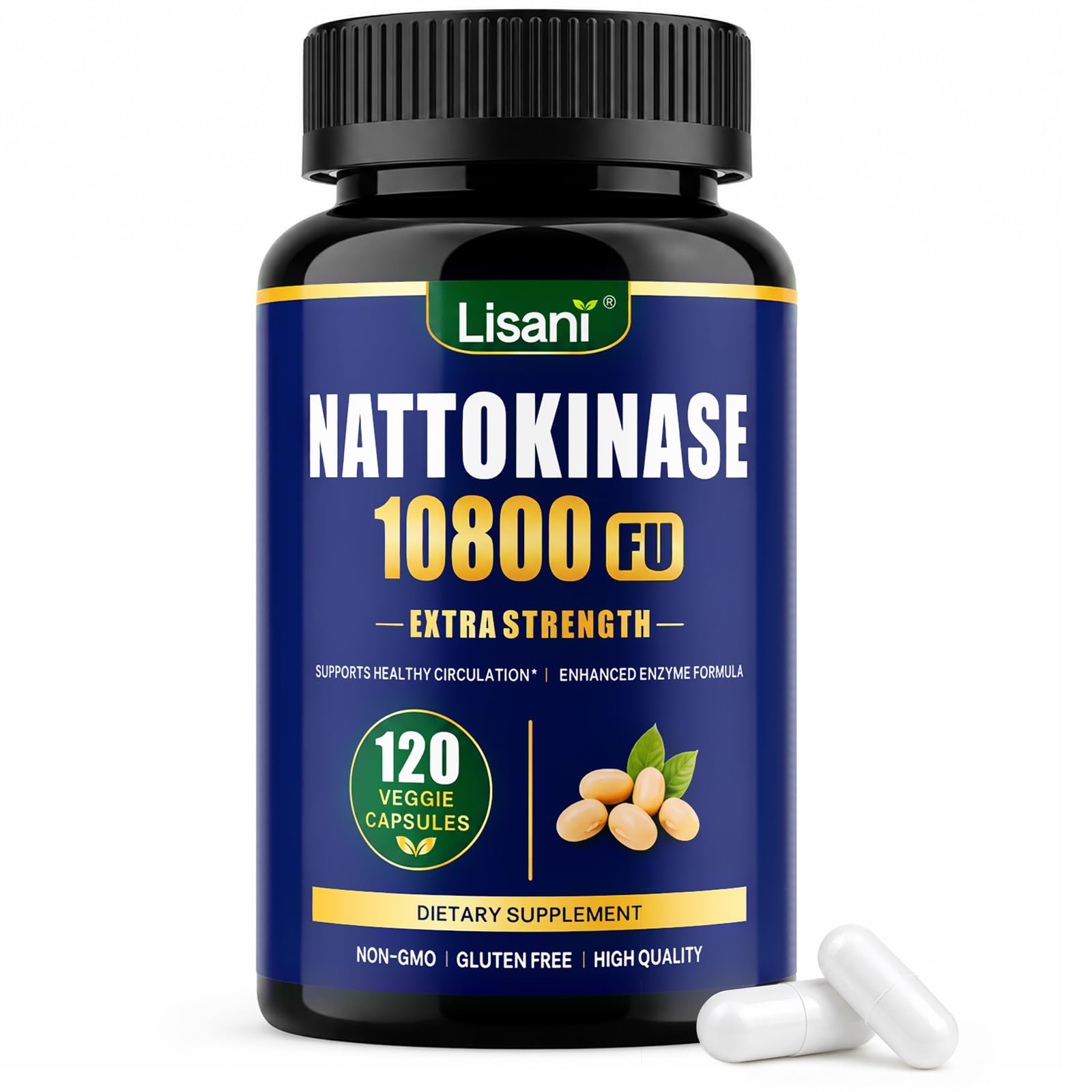 Nattokinase 10800 Fu with Serrapeptase for Circulatory Support 120 Capsules 120 Count (Pack of 1)
