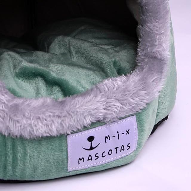 Foto 6 de 6 de Cama Cueva Cerrado para Gato Perro pequeño Felpa cálida y Base Antideslizante Plegable fácil de Limpiar (Verde