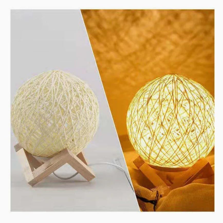 Image of Quace 15CM 6 Led Rattan Ball Moon Lamp,Elegant Design for Beautiful Indoor Lighting in Bedrooms and Kids' Rooms,Living Room Decor(Warm White 15cm)