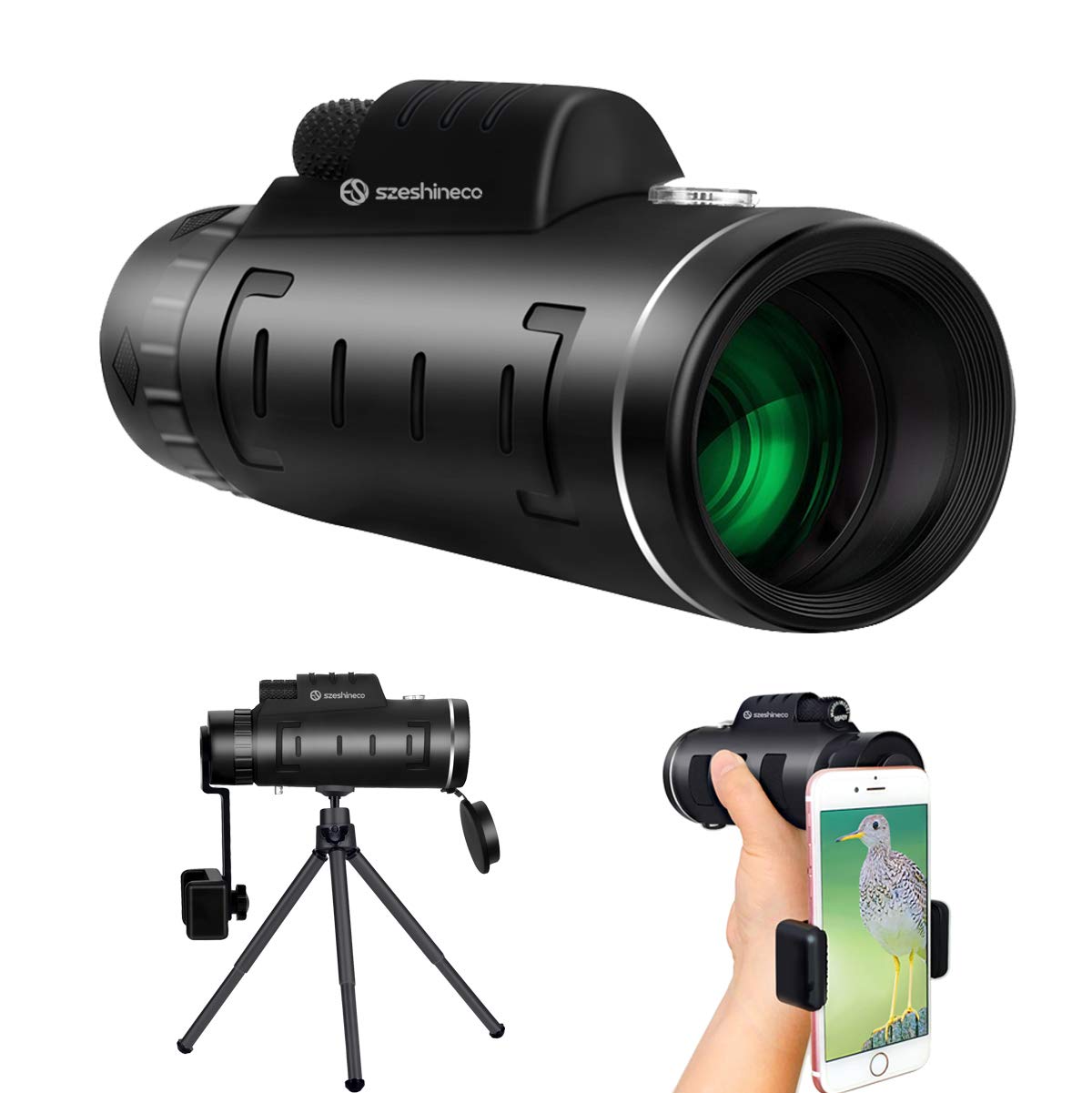 12x50 Monocular Telescopes, Szeshineco Birding Monocular Scopes, BAK4 Prism Waterproof Monoculars for Hunting,Hiking,Camping,Travel,Concert and More, with Steady Tripod and Phone Adapter
