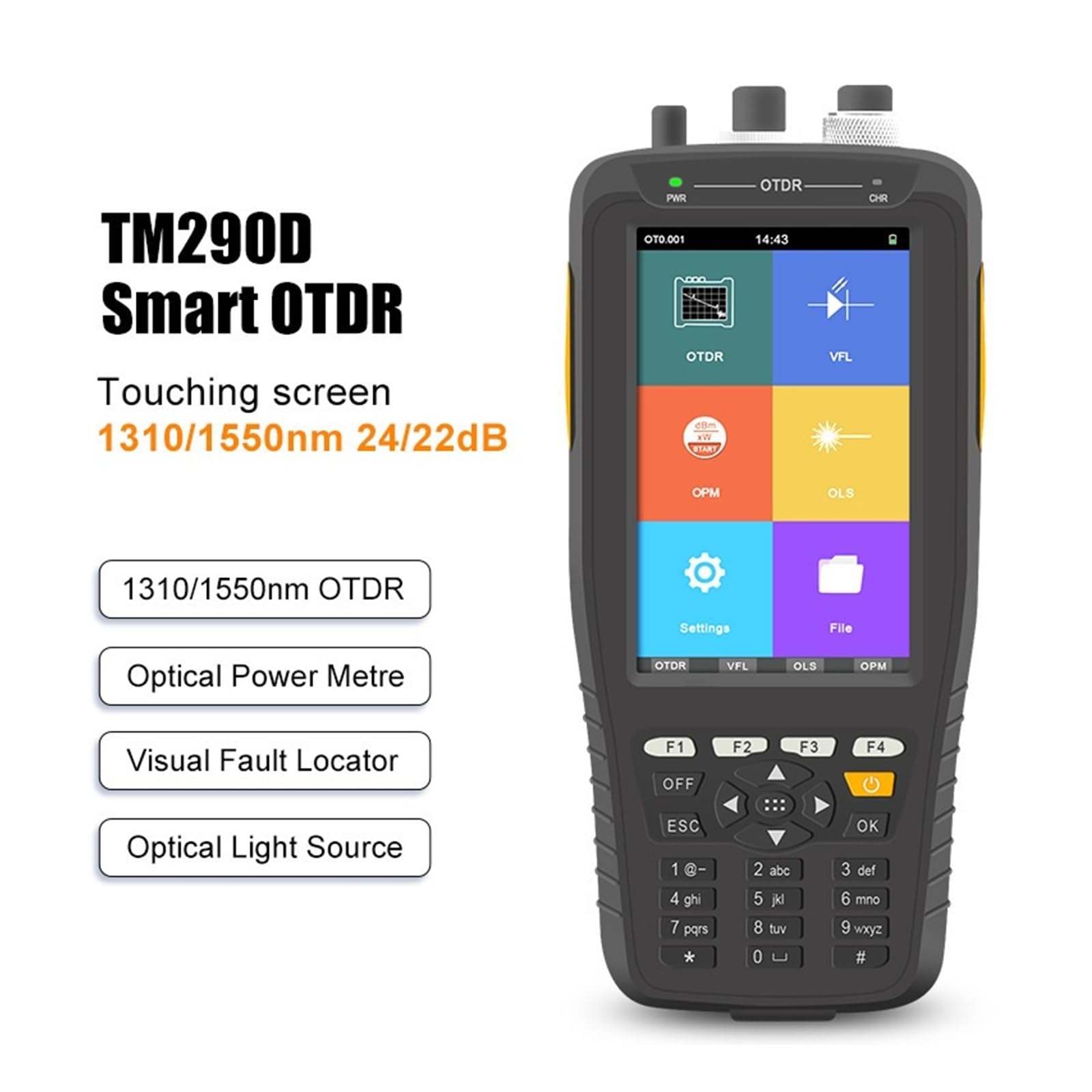 Testeur OTDR TM290D, écran tactile, 1310/1550nm, 60KM, réflectomètre optique dans le domaine temporel for les liaisons de Fiber optique longue distance(UPC)