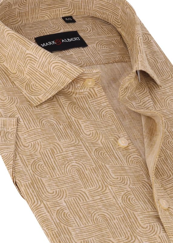 Image of Mark & Albert Men's Half Sleeve Cotton Linen Shirt Blue