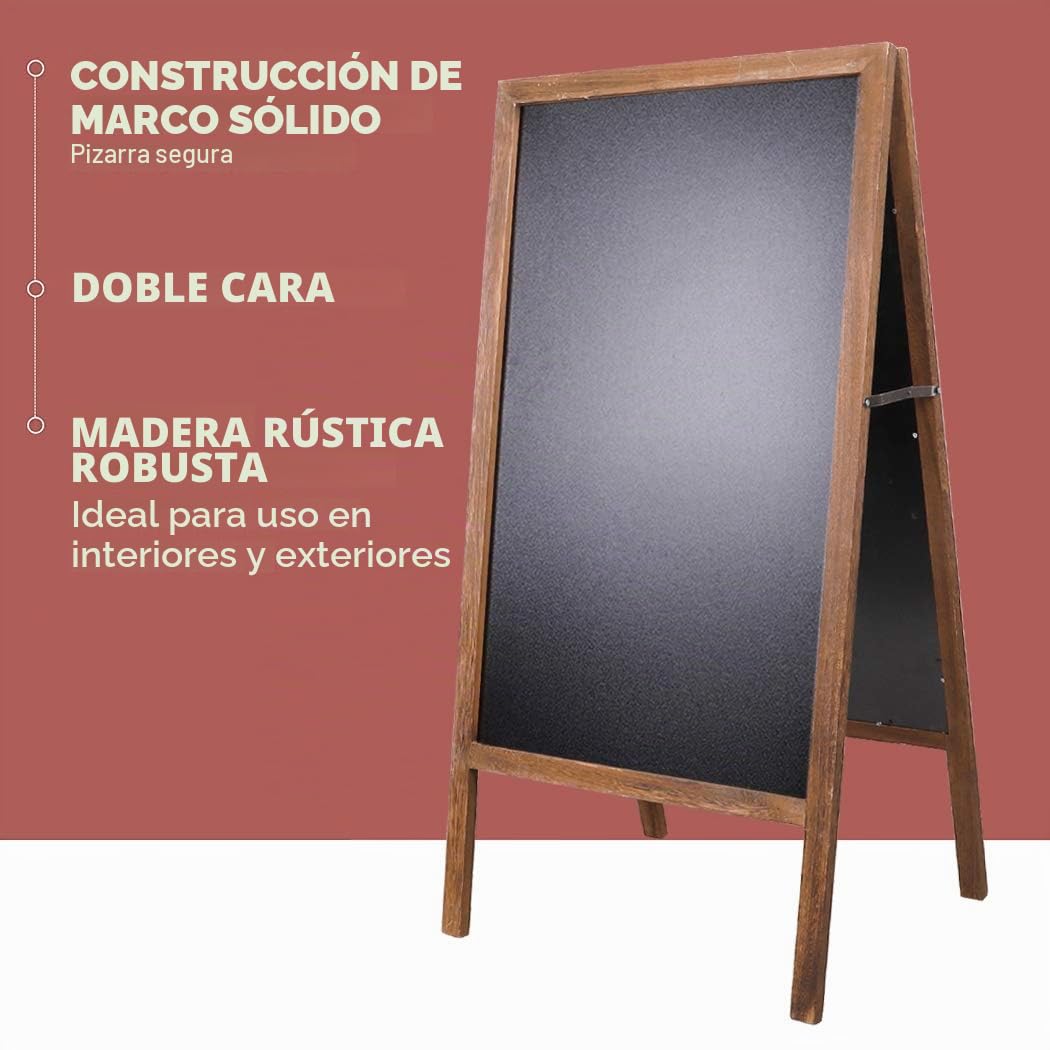 unho Pizarra Caballete de Pie para Bar Grande: 100x50 cm Doble Caras Pizarra Negra Plegable Magnetica Tiza de Publicidad para Hosteleria Restaurante Cafetería Boda Fiesta - Marrón