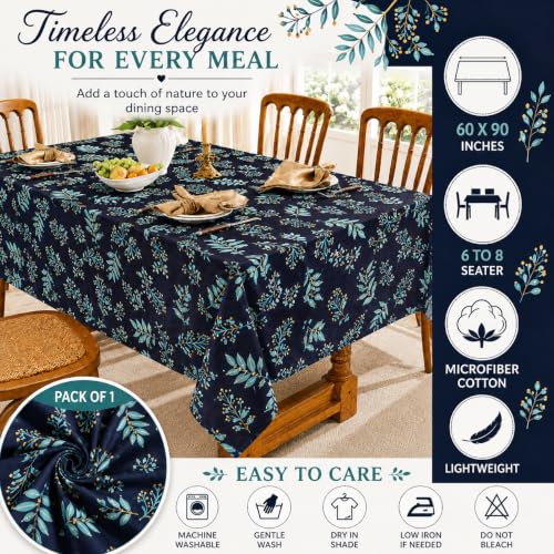 Image of Amazon Brand - Umi Super Soft Brushed Microfiber Cotton Dining Table Cloth, Printed Rectangular 6 Seater Table Cover 60X90(Inches)