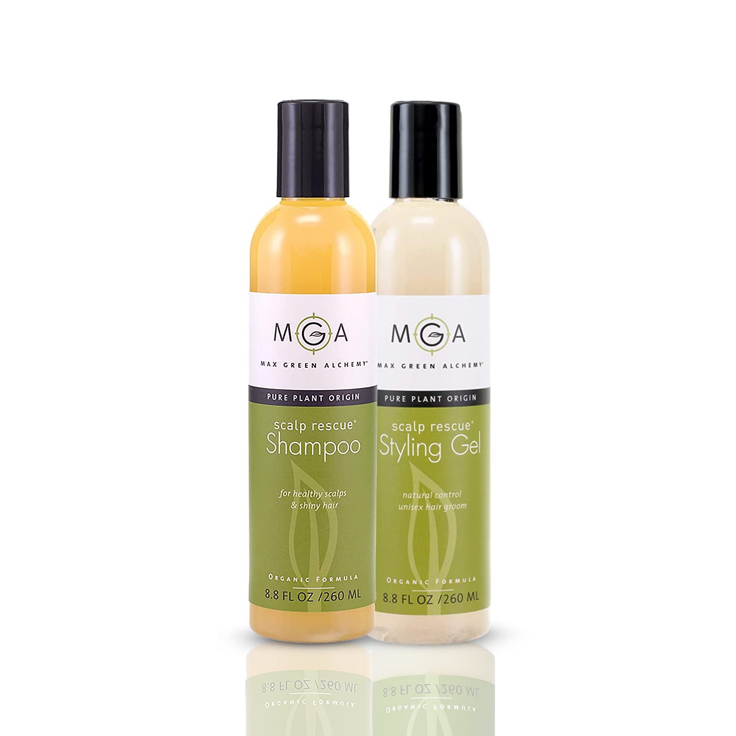 MGA Vegan Hair Shampoo & Hair Styling Gel - Scalp Rescue Organic Formula for All Type of Hair | Curly Hair Care Products for Men & Women | Alcohol, Silicone & Sulfate Free Color Safe | 8.8Oz
