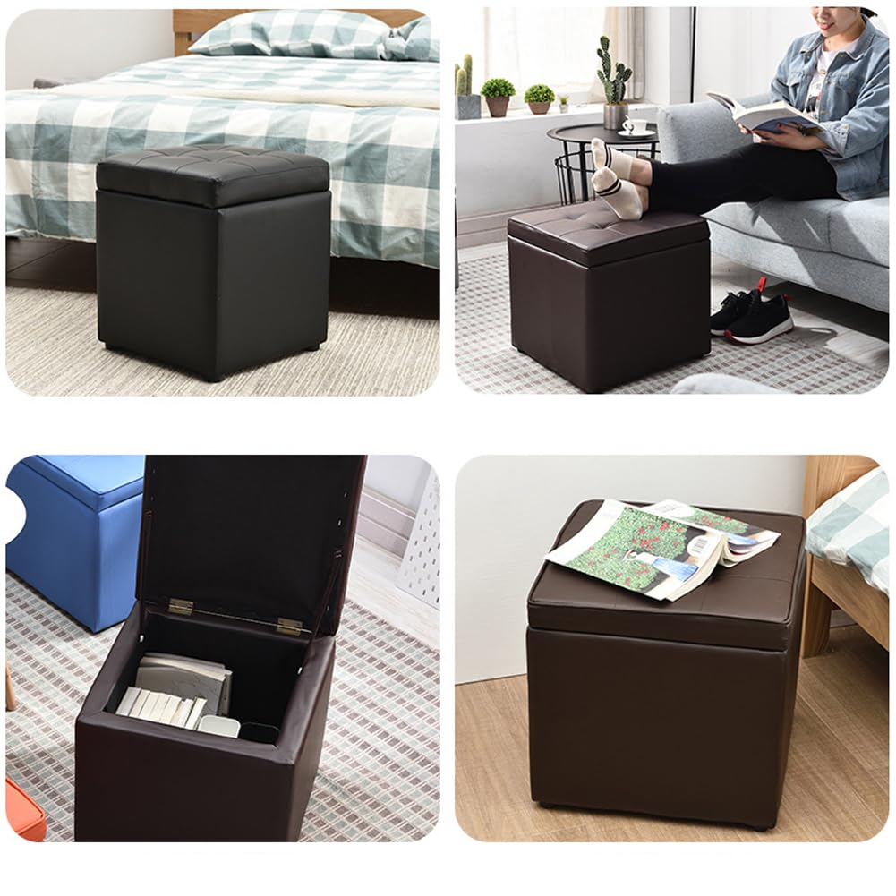 Pouf imbottito con contenitore, lussuoso poggiapiedi imbottito, per soggiorno e camera da letto, in ecopelle, con coperchio incernierato (rosso)