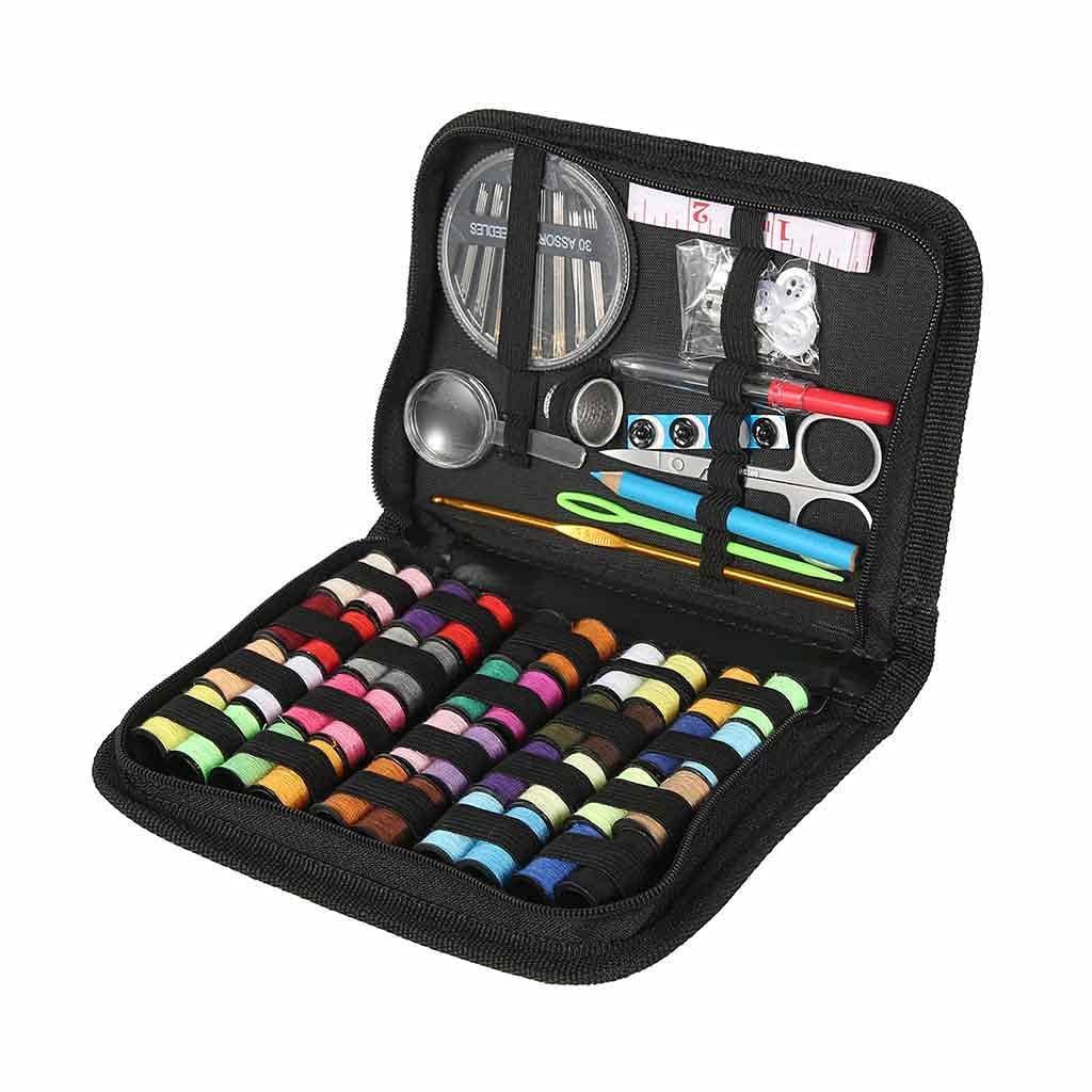 Kit de couture multi-fonction de 128 pieces avec fils colores et etui de transport