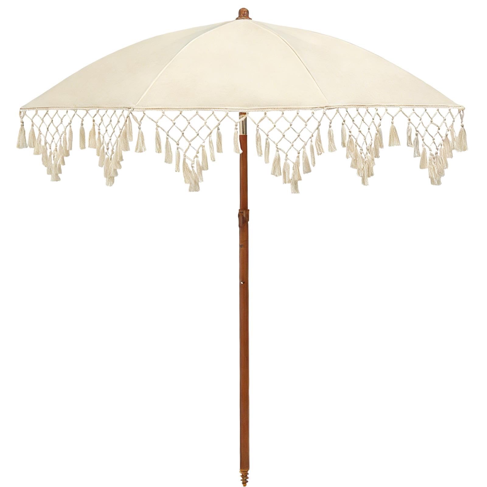 180cm Uchylny Parasol Plażowy Boho z Frędzlami, Parasol Ogrodowy z 8 żEber Ochrona Przed, na Patio, Taras, Basen