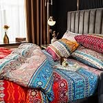Bohemian Duvet Cover Set King Colorful Floral Boho Striped Bedding Set Ultra Soft Microfiber Double Duvet Cover Southwestern Indian Tribal Reversible Bedding Exotic Style Decor Boho Comforter Cover
