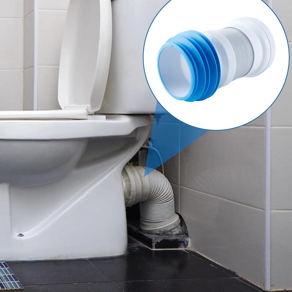 Ausi Conector universal para tubería de inodoro: extensible de 275 a 430 mm, flexible y sellable (compatible con la mayoría de los inodoros)