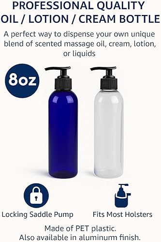 Miniatura 3 de Botella redonda de aceite de masaje/loción/líquido de 8oz Bullet con bomba de sillín (aluminio, 1)