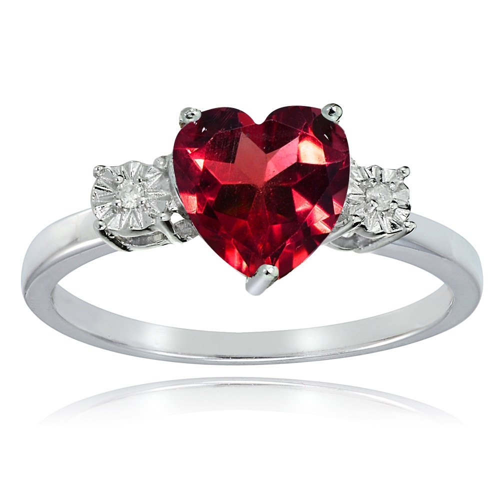 Ice Gems Sterling Silver Created Ruby Red and Heart Ring
