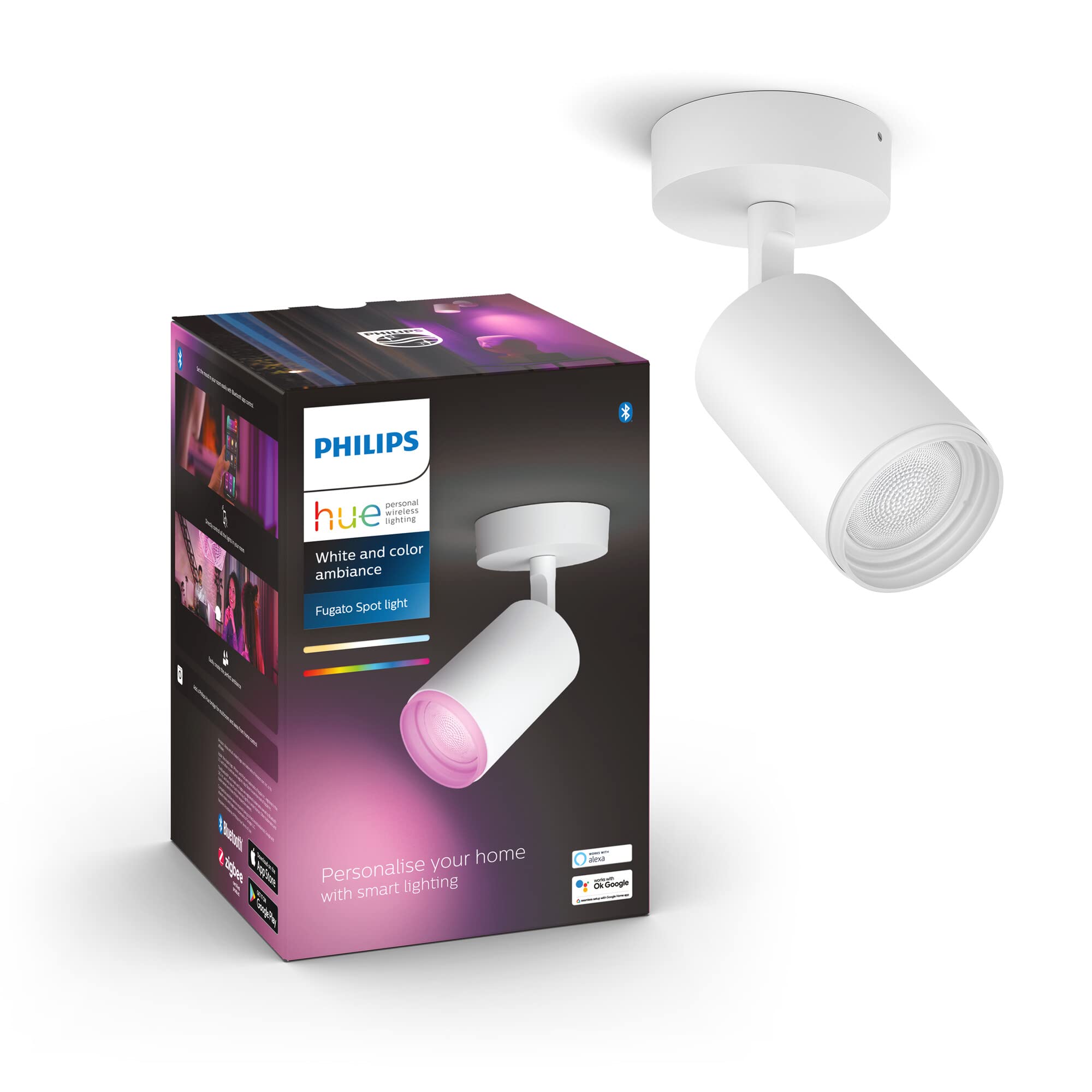 Philips Hue White and Color Ambiance Fugato Faretto Smart, 3 Punti Luce, Orientabili, Bluetooth, Dimmerabile, Attacco GU10, Lampadine Incluse, Bianco